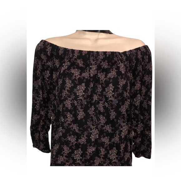 Black motif Floral Off-Shoulder‎ top Deletta Anthropologie sz medium - Picture 2 of 7
